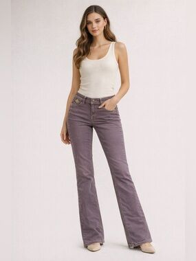 Dereon Purple Jeans Y2K Low Rise Bootcut Embroidered Pocket Gold